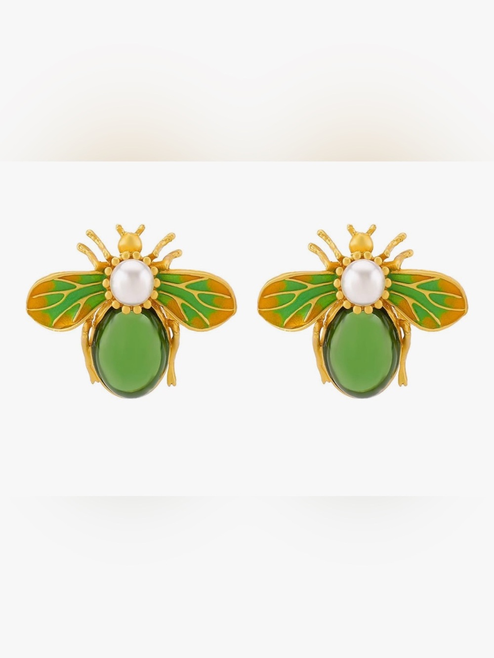 Vintage Stunning Neiman Marcus large Enamel Pearl Moonshine bee earrings